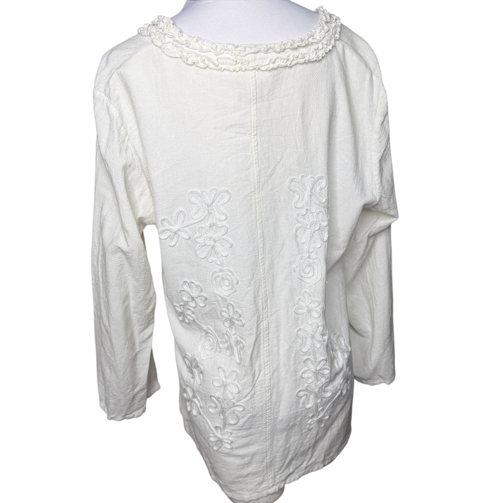 Soft Surroundings embellished long sleeve white cotton tunic Petite Large DAMAGE